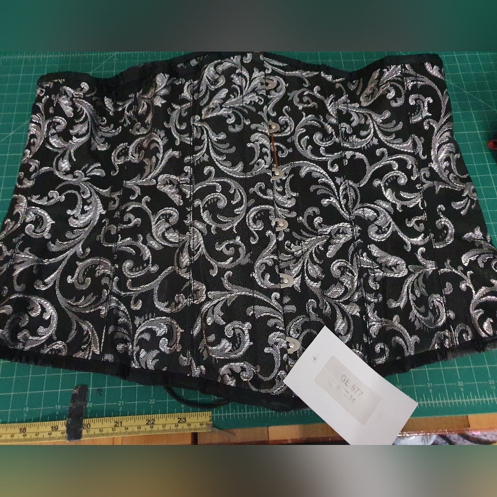 Black and Silver Brocade Corset